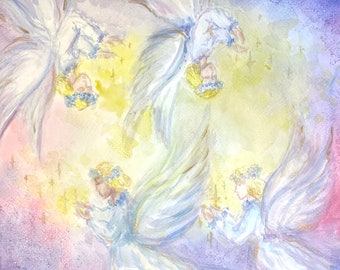 Vintage Unique Decorative Romantic Angel w/trumpet in pastels wallhanging Vintage Unique Decorative Romantic Angel w/trumpet in pastels wallhanging