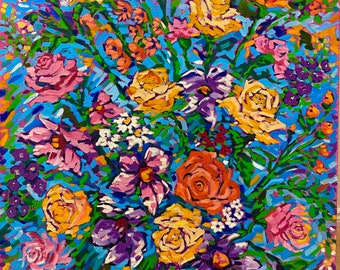 Flower painting Original oil Painting on canvas 30x40' Impressionistic Floral wall art Roses in vase painting Gift for her