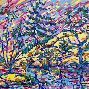 Original Lake Landscape Painting on canvas: Canadian Wall Art (22x28)