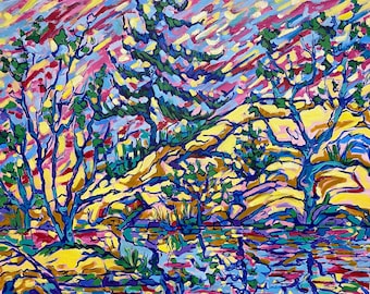 Original Lake Landscape Painting on canvas: Canadian Wall Art (22x28)