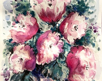 Tulips painting, Flowers original art, Small watercolor artwork, Floral watercolor, 9x12 wall art