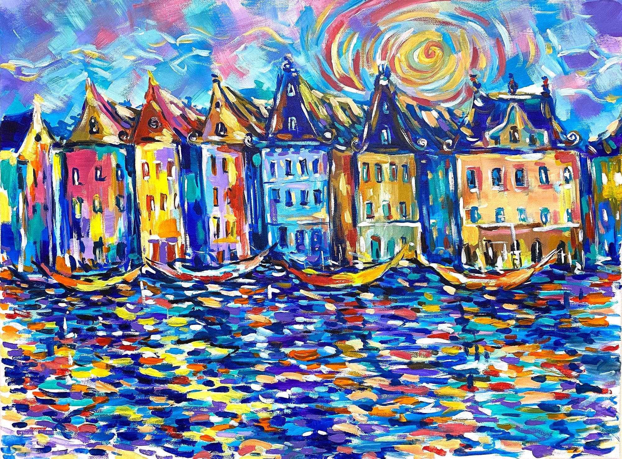 Amsterdam painting on canvas Cityscape original art Small Amsterdam wall art Abstract city painting on canvas Modern cityscape 18x24'