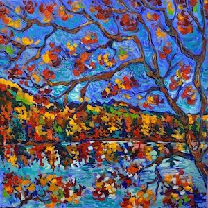 Original Fall Landscape Oil Painting on Canvas: 24x24" Wall Art