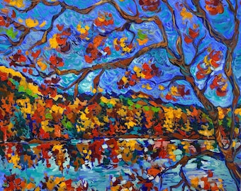 Original Fall Landscape Oil Painting on Canvas: 24x24" Wall Art
