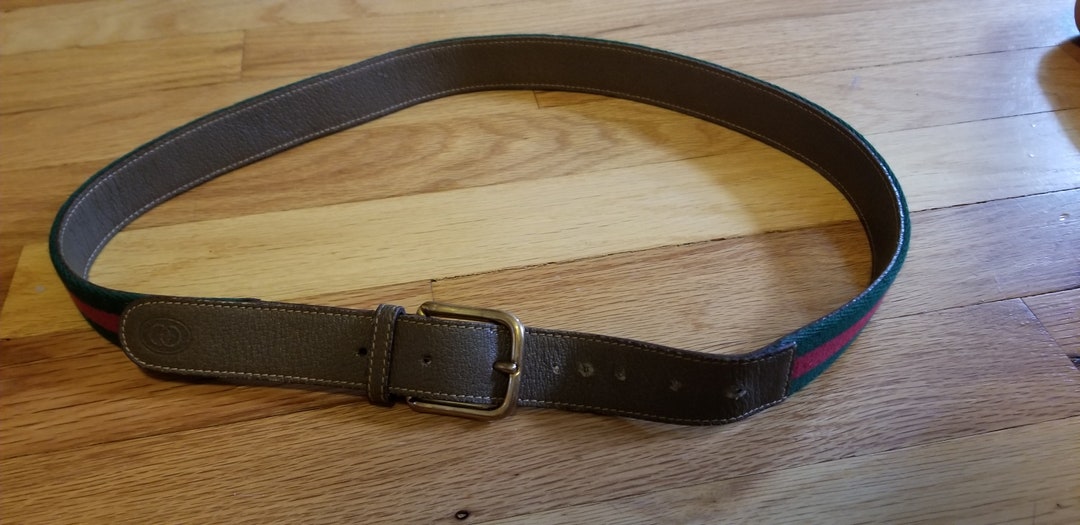 Authentic Gucci Leather and Green Red Stripe Belt 95 38 - Etsy display picture 1