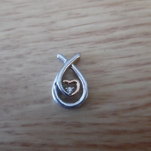 Sterling Silver & 10k rose gold diamond heart necklace pendant