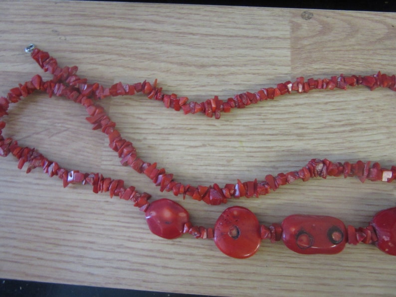 Long Natural Red Coral Chunky Necklace 44 Long image 4