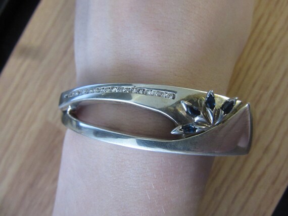 Sterling Silver Rhinestone Bangle Cuff Bracelet 4… - image 5