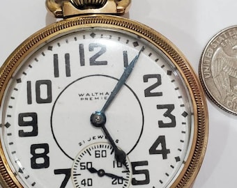 Waltham Premier Riverside 21j pocket watch running