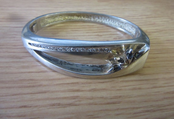 Sterling Silver Rhinestone Bangle Cuff Bracelet 4… - image 1