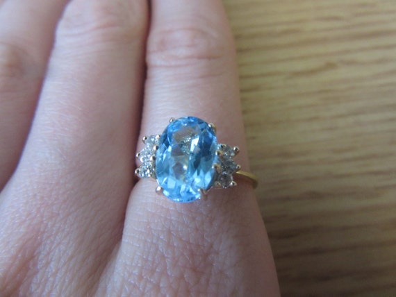 14K yellow gold oval blue topaz and 1/10ct diamon… - image 4