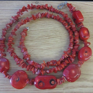 Long Natural Red Coral Chunky Necklace 44 Long image 1