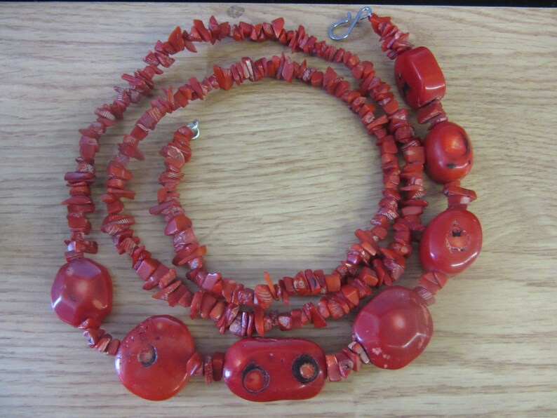 Long Natural Red Coral Chunky Necklace 44 Long image 1