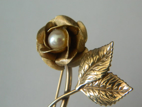 Vintage WINARD Signed Rose Pearl 12 GF Brooch - image 2