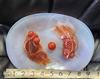 Agate Jade Fish Plate, all Genuine,  7x10 inches