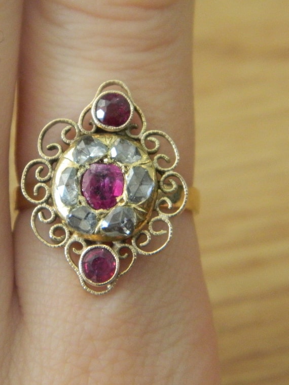 14K Rose Cut .5ct Diamond Ruby Antique Ring