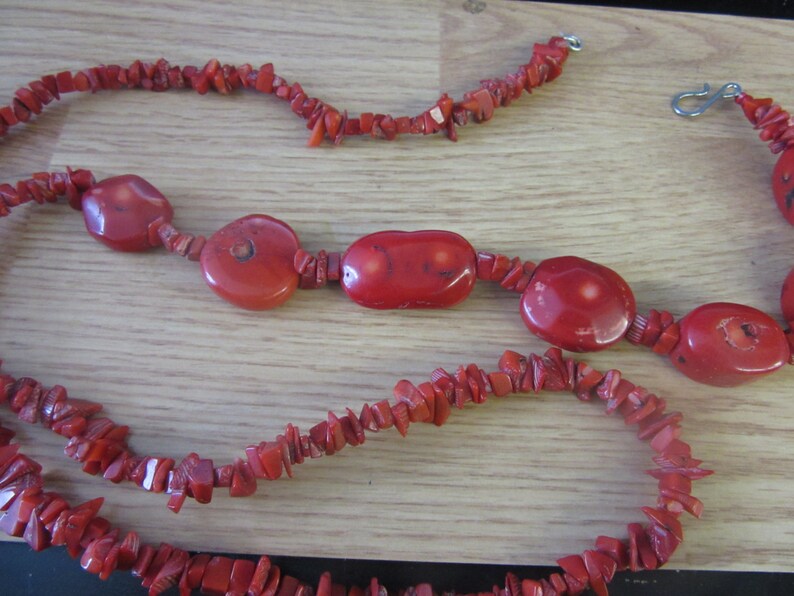 Long Natural Red Coral Chunky Necklace 44 Long image 5