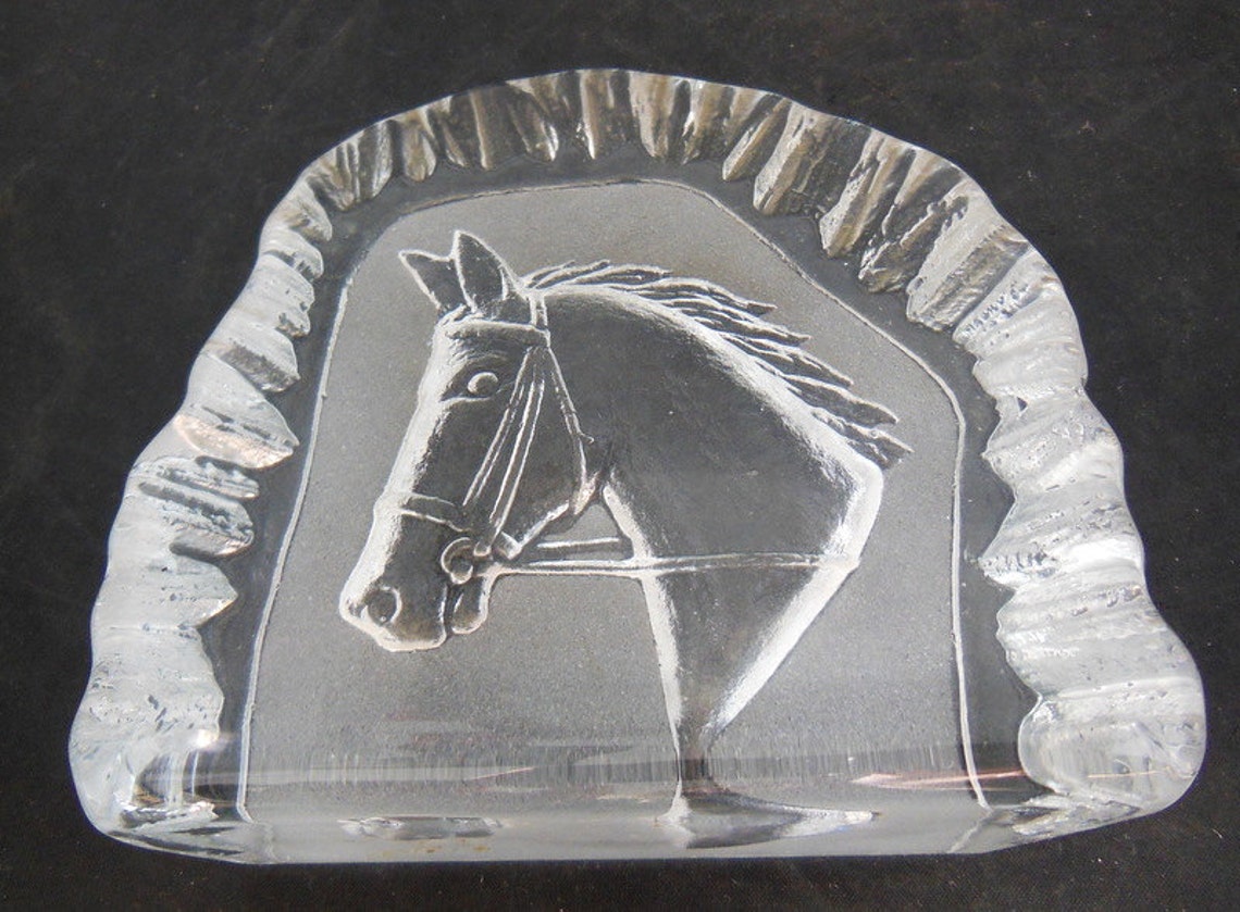 Crystal Paperweight Horse Head Figurine Etsy