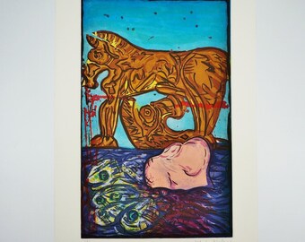 Malcolm Morley, limitowana edycja, wydruk z autografem Powrót Ulissesa, 1984, amerykański, bez ramki