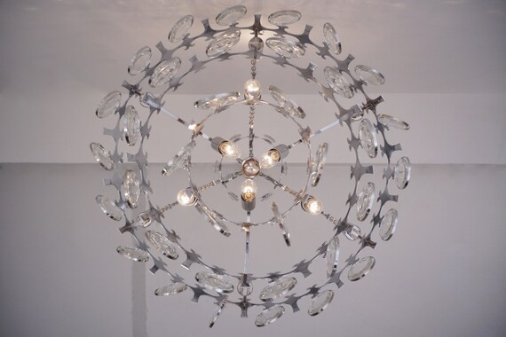 Italian Sciolari Chandelier Ovali 12 Lights Silver With Optical