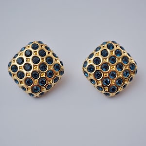Orecchini a clip vintage Joan Rivers, firmati, oro dorato e cristalli, anni &#39;90 circa, americani, scatola originale