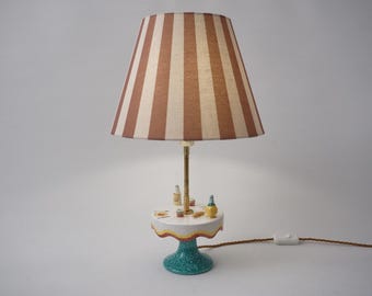 Vintage mid-century Florentine ceramic table lamp by MAF (Manifattura Artistica Fiorentina), 1950s ca, Italian - Rewired