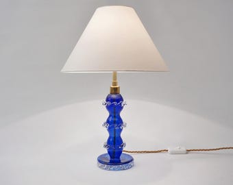 Antique Murano glass table lamp, handblown, cobalt blue crystal, Barovier & Toso, 1920s ca, Italian - Rewired