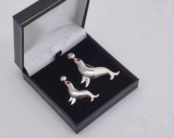 Broszki ze srebra próby 925 w stylu Art Deco, para pieczęci, styl Guglielmo Cini, z kryształkami, lata 30. XX wieku, amerykańskie, z pudełkiem prezentowym