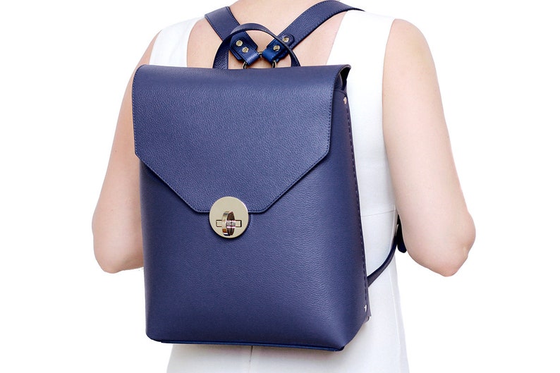 navy leather backpack womens