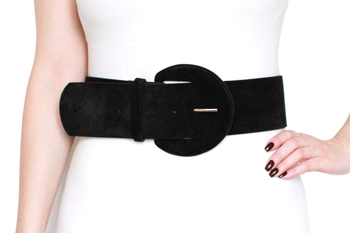 Wide black belt leather belt suede belt black womens belt Etsy
