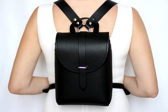 womens backpack black leather