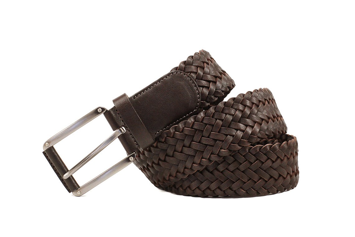 Men's brown braided genuine leather belt men's belt | Etsy