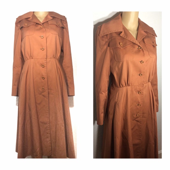 1960s /// Salmon Pink Long Trench Coat Small