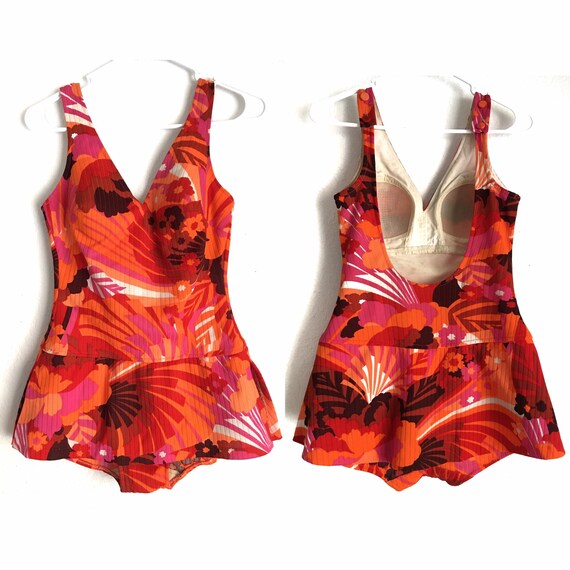 1960s /// 60s psychedelic floral print one piece b