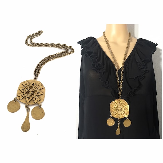 1970s OOAK Giant Statement Tribal Pendant Chain Ru