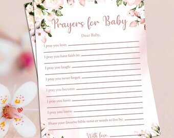 Prayers For Baby Card, Prayer Baptism Printable, Baby Shower Game, Spring Baptism Editable Card