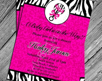 Digital Pink Zebra Print Baby Shower Invitation Printable Shower Invitation