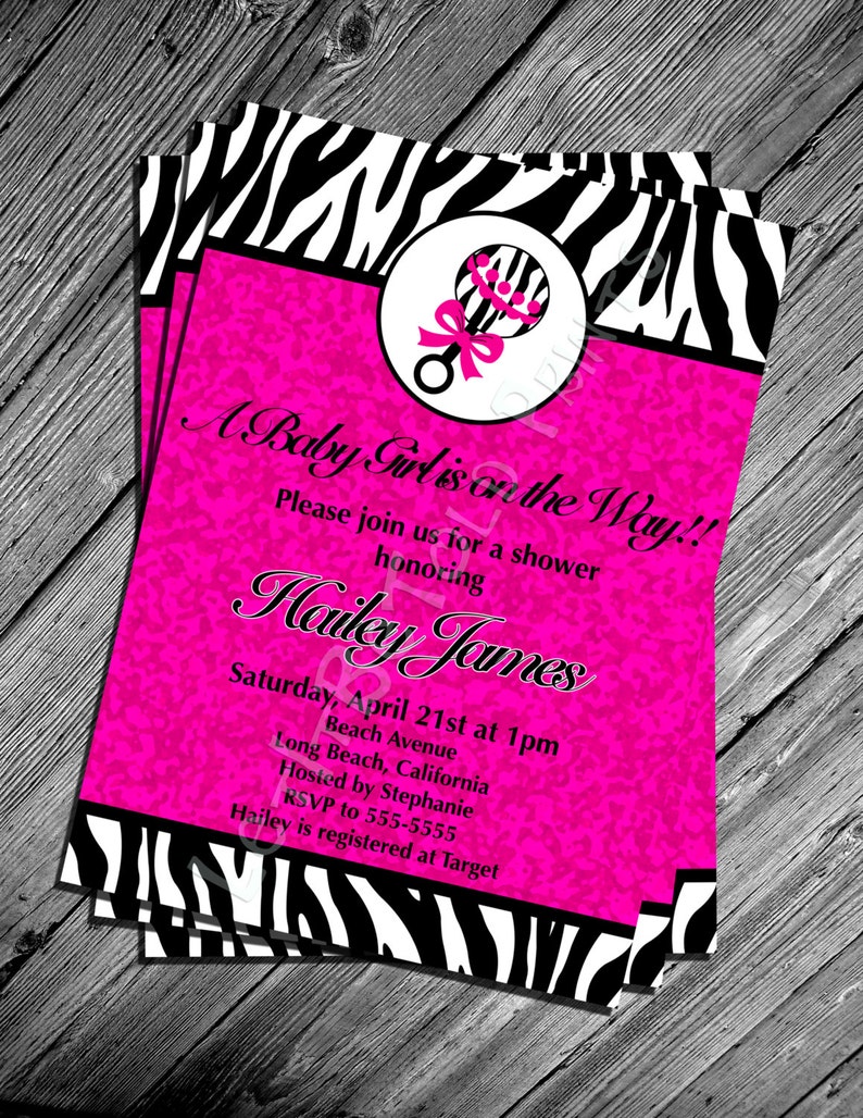 Digital Pink Zebra Print Baby Shower Invitation Printable | Etsy
