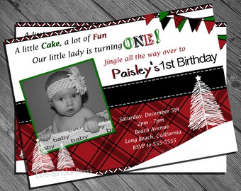 Christmas 1st Birthday Invitation Xmas Tree Turning One Digital Printable Invite