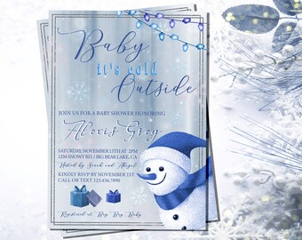 Winter Baby Shower Invitation, Baby It's Cold Outside, Holiday Boy Baby Shower, Christmas Baby, Print at Home Invite