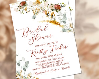 Fall Bridal Shower Invitation | Autumn Floral Wedding Shower Invite | Whimsical Floral Editable Printable | Digital File