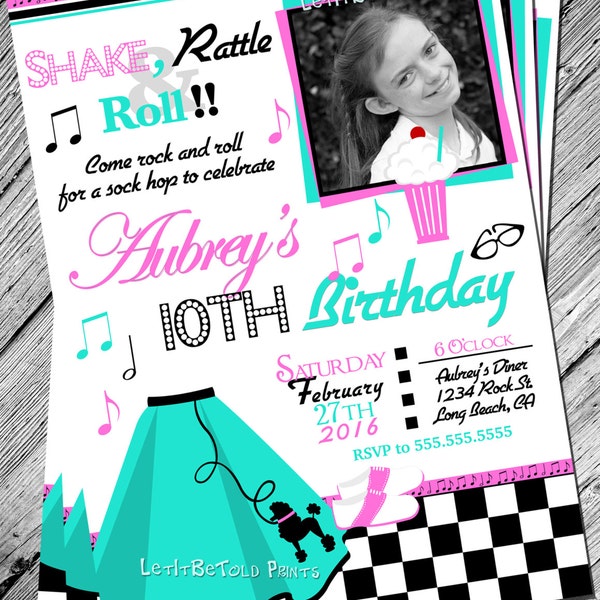 Sock Hop Birthday Invitation Surprise Birthday 50s Theme DIY Printable Invite Poodle Skirt