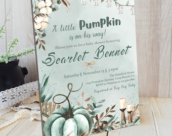 Pumpkin Baby Shower Invitation | A Little Pumpkin Is On The Way Shower | Baby Boy Shower Fall Baby Shower | Editable