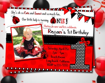 Ladybug Birthday Invitation 1st Birthday Digital Invitation Turning One Printable Lady Bug Party Customizable Personalized