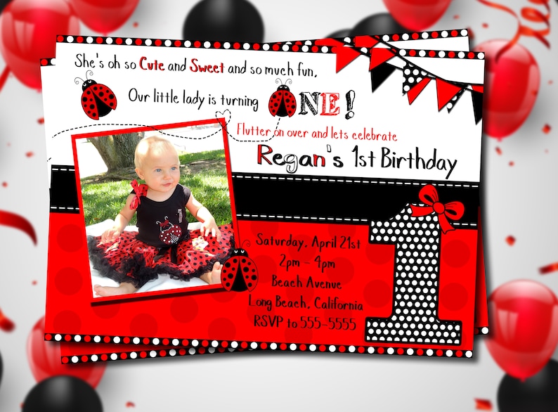 Ladybug Invitation 1st Birthday Digital Invitation Turning One Etsy