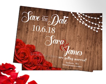 Rustic Country Save the Date Invitation Print at Home Invite Roses Wedding Save the Date DIY Announcement Printable
