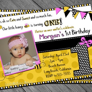 Bee Birthday Invitation 1st Birthday Invitation B-Day Honey Bee Printable Invite Turning One