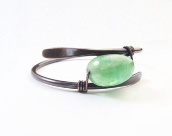 Green Fluorite Copper Bangle Bracelet: Hand Forged Boho Jewelry