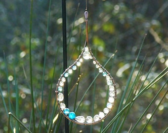 Raindrop Suncatcher, Crystal Gift, Copper Wire Work, Weather Ornament, Wire Raindrop, Rain Drops Decor, Gemstone Decor, Handmade Gifts