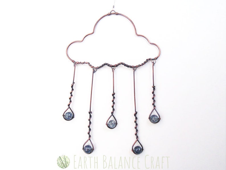 Wire Cloud Suncatcher, Rain Drop Decoration, Cloud Art, Kinetic Ornament, Nursery Gift, Meteorologist Gift, Metal Wire Work, Wire Rain Cloud image 9